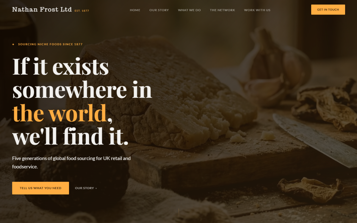 Custom website design for Nathan Frost Ltd, heritage food brand UK